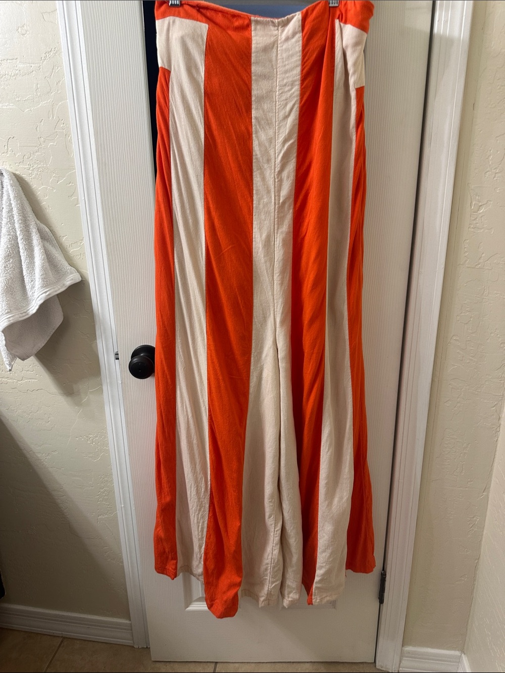 Free People Orange and Cream Striped Wide-Leg Jumpsuit